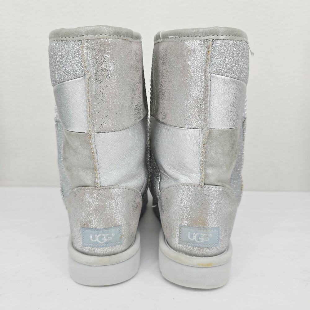 Ugg Classic Short Glitter Patchwork Booties Silve… - image 6